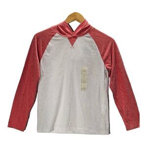 Cat & Jack Long Sleeve Hoodie Pull-over Tee Top White Subdued Red Large (10/12)